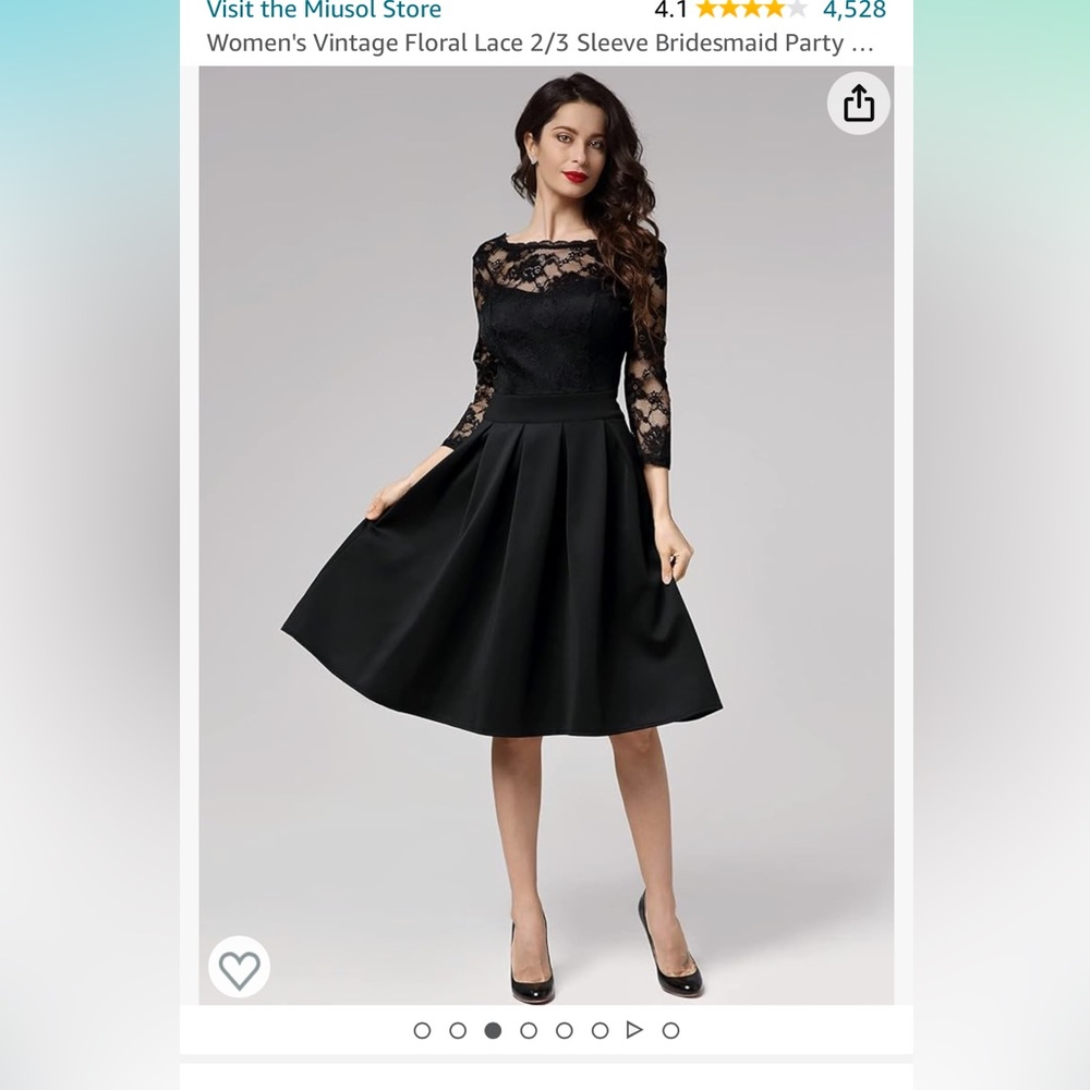 3/4 sleeve lace black midi dress